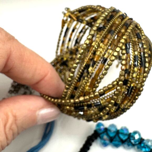 Bracelet lot bundle 7 beaded cuff casual faux pearl preppy boho casual beads - Picture 4 of 16